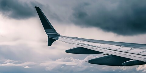 Canvas Print - Aircraft wing flaps during landing, close-up, clear focus against cloudy sky 