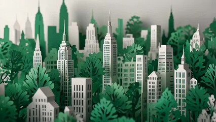 Wall Mural - Beautiful city in white and green colors, paper style