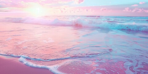 Wall Mural - Beautiful ocean with a pink and blue sky background