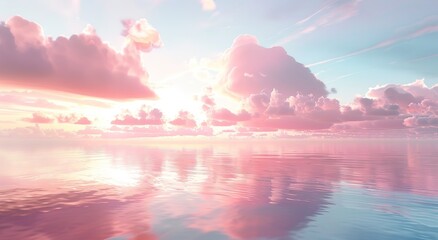 Wall Mural - Beautiful ocean with a pink and blue sky background