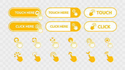 Poster - Clickable Web Buttons with Cursor Pointer Icon. Web Site Button Set Collection. Call for Action Click and Touch Button. Vector Illustration.