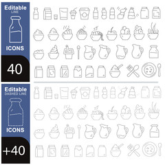 Fototapete - Dairy Product Editable Icons set. Vector illustration in modern thin line style of food related icons: milk, butter, cheese, and more. Pictograms and infographics for mobile apps