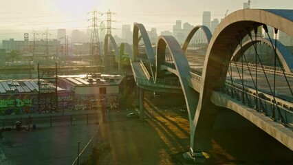 Wall Mural - Stunning 4K Aerial Footage: New Sixth Street Viaduct Linking Downtown Los Angeles and Boyle Heights