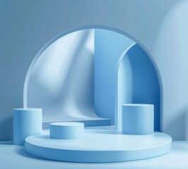 Poster - Abstract geometric blue arch and platforms for a minimalist display