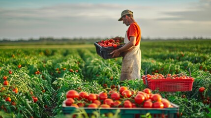 Wall Mural - The Farmer Harvesting Tomatoes