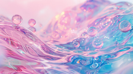 Wall Mural - Abstract pastel waves with water droplets. Dreamy and colorful artistic scene. Surreal and fluid concept.
