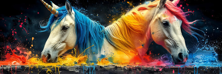 Wall Mural - unicorn in bright neon colors in a pop art style