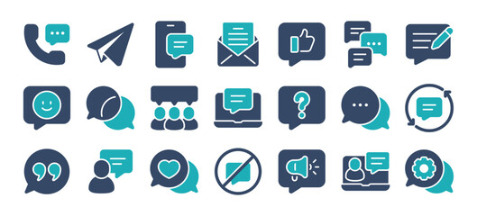 Wall Mural - message, talk, chat, speech bubble, sms, dialogue icons set isolated on white background flat vector