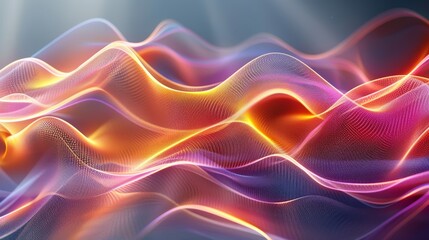 Poster - Colorful wavy lines on an abstract digital background conveying motion and fluidity. Generative AI.