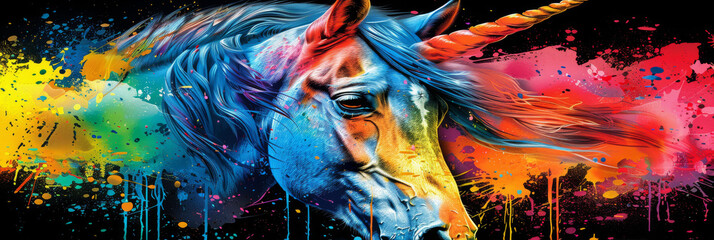 Wall Mural - unicorn in bright neon colors in a pop art style