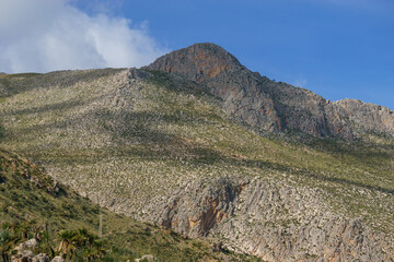 Mountain landscape at the Zingaro Nature Reserve at the mediterranean sea, San Vito Lo Capo, Sicily, Italy