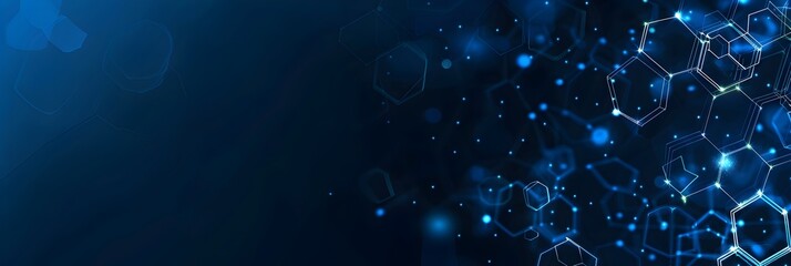 Poster - Abstract blue background with glowing connections and hexagons for technology, digital network concept banner design vector illustration in the style of web tech banner background vector presentation 