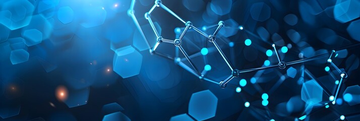 Poster - Abstract blue background with glowing connections and hexagons for technology, digital network concept banner design vector illustration in the style of web tech banner background vector presentation 