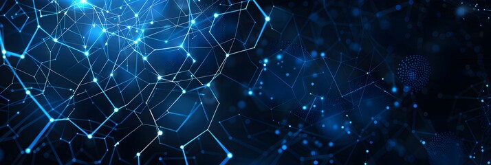 Aufkleber - Abstract technology background with blue glowing hexagons and connecting dots in dark space
