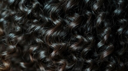 Close-up texture of naturally curly dark brown hair.