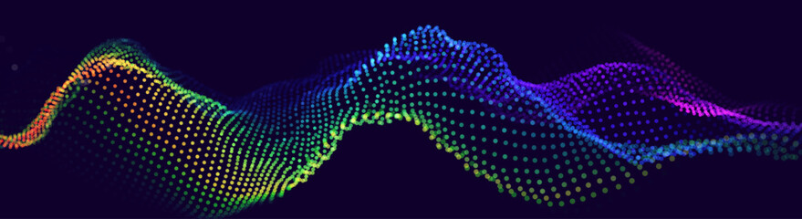 Aufkleber - Colorful Blue Sound Wave Ripple Digital Equalizer Design. Big Data Audio Visualization. Digital Water Drop Waves Concept. Vector Illustration. Audio Track Particles Ripple Wave Effect.