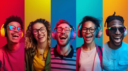 Poster - The joyful friends with headphones