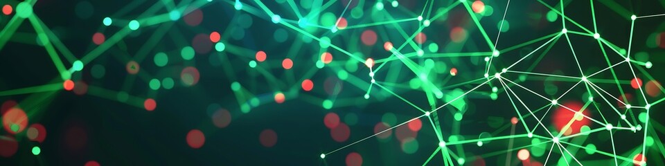 Wall Mural - Modern technology background featuring green and red dots connected in an intricate plexus network