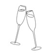 © Anna Volkova - Continuous drawing contour of glasses. Line art of clinking glasses. Editable stroke