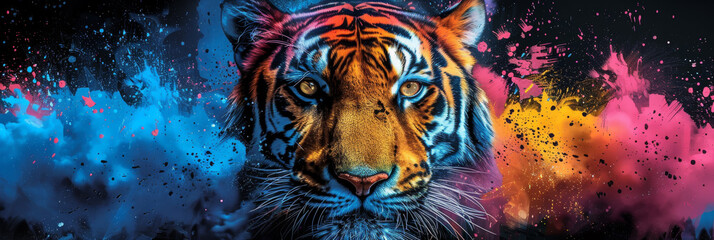 Canvas Print - Tiger neon picture in pop art