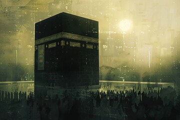 Kaaba in Masjid Al Haram in Mecca Saudi Arabia, The Kaaba, the holiest site in Islam, in Mecca, Saudi Arabia - the spiritual center for Muslims worldwide. Generative AI