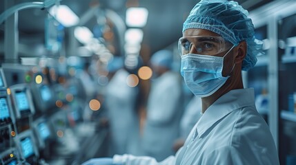 Aufkleber - Medical doctor working in hospital with professional team in physician, laboratory research and development. Medical technology service to solve people health problem Highly detailed. Generative AI.
