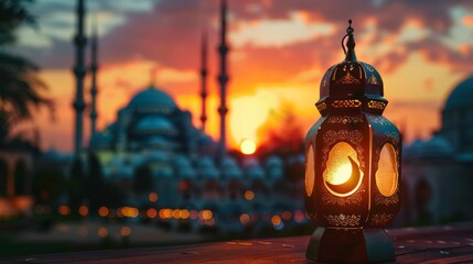 Wall Mural - Islamic background with lanterns for ramadan, eid mubarak, and eid al-adha celebrations on light background