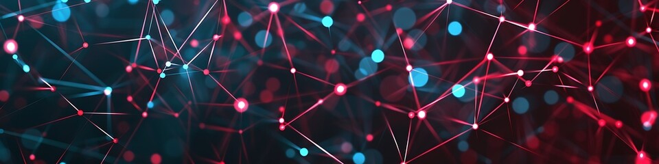 Wall Mural - Modern technology background showcasing red and cyan dots connected in an intricate plexus network