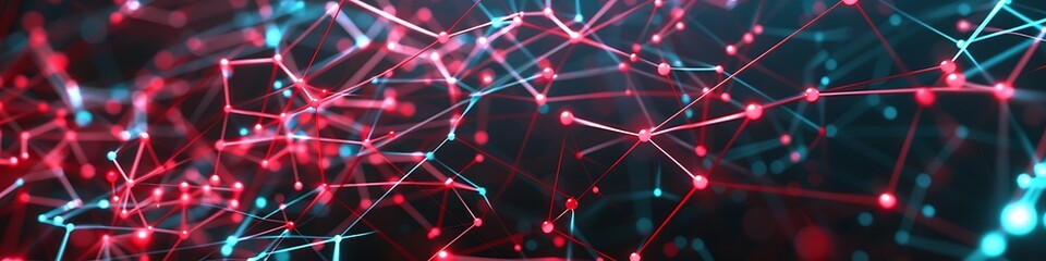 Wall Mural - Modern technology background showcasing red and cyan dots connected in an intricate plexus network