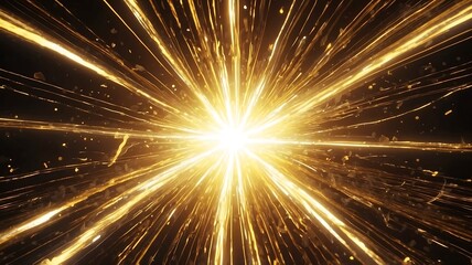 Bright explosion of golden and yellow light with black background, abstract background