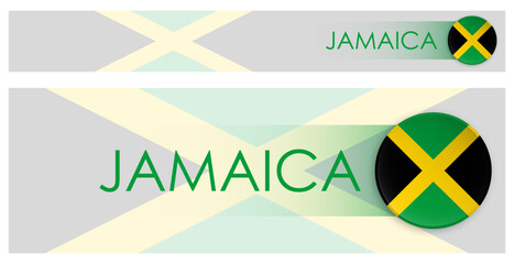 Wall Mural - Jamaica flag horizontal web banner in modern neomorphism style. Webpage Jamaican country header button for mobile application or internet site. Vector