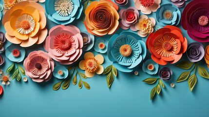 Wall Mural - Colorful paper flowers on blue background