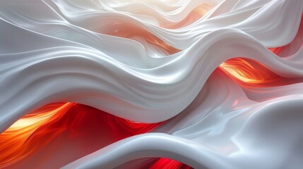 Poster - A close-up of white and red fabric waves illuminated by sunlight