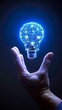 © sceneperfect - Futuristic glowing light bulb floating above hand symbolizing innovation, technology, and bright ideas. Concept of creativity and modern concepts.