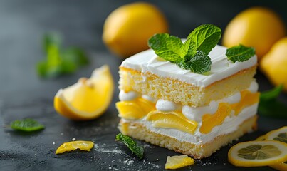 Wall Mural - delicious lemon cake dessert with mint , Generative AI
