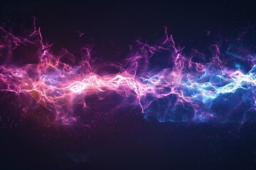 Dynamic energy light waves on a dark background, showcasing vibrant pink and blue electric lines with glowing effects.