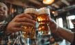 © simba kim - clinking glasses with beer at bar or pub, Generative AI