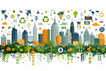 Wall Mural - Sustainability in business and social media strategy with Create a vector illustration of a startup focusing on sustainability in business practices while developing an effective social media