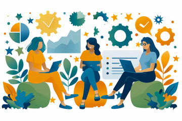 Wall Mural - Customer feedback and talent acquisition with Create a minimal illustration of a startup gathering detailed customer feedback and actively recruiting top talent, with feedback forms, interview