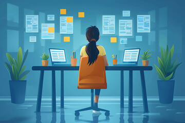 Wall Mural - Customer feedback and talent acquisition with Create a minimal illustration of a startup gathering detailed customer feedback and actively recruiting top talent, with feedback forms, interview