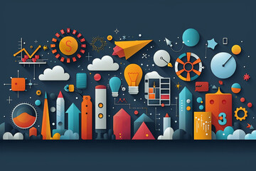 Wall Mural - Startup innovation and agile methodology with Illustrate a startup team combining innovative ideas with agile methodology, featuring detailed digital tools, agile boards, brainstorming sessions, and