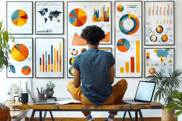 Wall Mural - Venture capital and bootstrapping with Create a flat design illustration of a startup founder discussing venture capital funding while highlighting the initial bootstrapping efforts, with detailed
