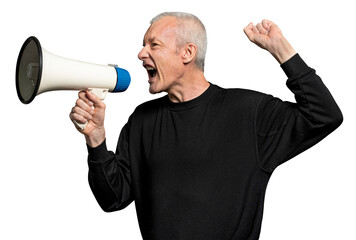 Wall Mural - Male activist png mockup with a megaphone