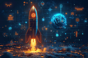 Wall Mural - Bootstrapping and business incubator with Design a detailed flat design illustration of a startup actively working within a business incubator, emphasizing the bootstrapping journey with clear tools,