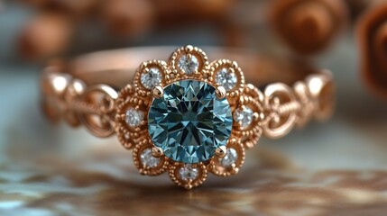 Sticker - blue diamond gemstone golden ring