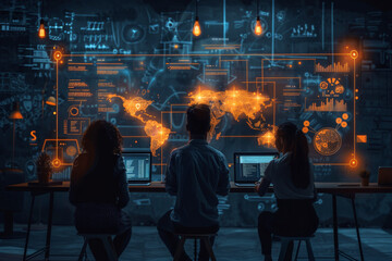 Wall Mural - Innovation hub and business automation with Create a flat design concept of a startup team working within an innovation hub, utilizing advanced business automation tools to streamline processes, with