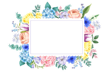 Wall Mural - png colorful floral frame watercolor illustration