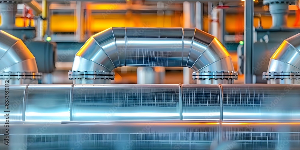 Detailed view of industrial pipe rack at a petroleum or chemical plant. Concept Industrial Pipe Rack, Petroleum Plant, Chemical Plant, Detailed View, Infrastructure