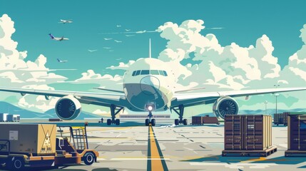 Wall Mural - Freighter jet on the runway logistic team loading containers