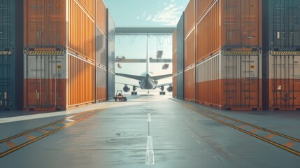 Wall Mural - Ground view of cargo containers being loaded into a modern freighter jet aircraft